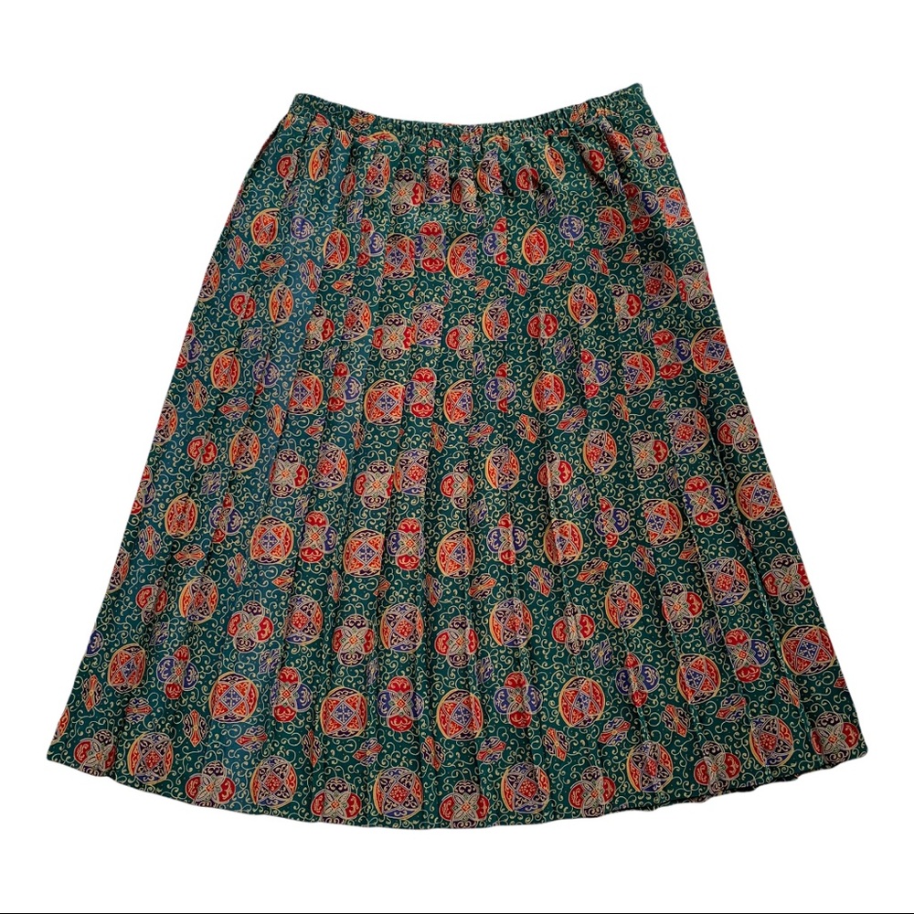 Leslie Fay Vintage Green Printed Pleated Skirt Size 8P